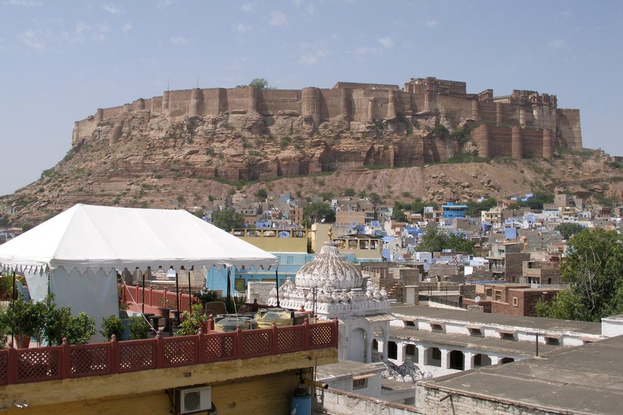 Mehrangarh Fort rises above the old city of Jodhpur.
