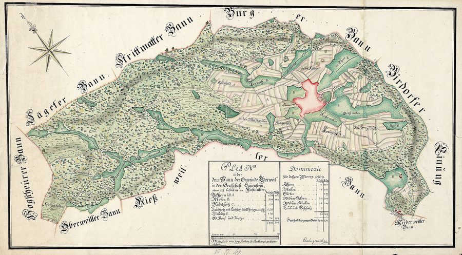Historischer Plan über den Bann der Gemeinde Gerweil in der Grafschaft Hauenstein