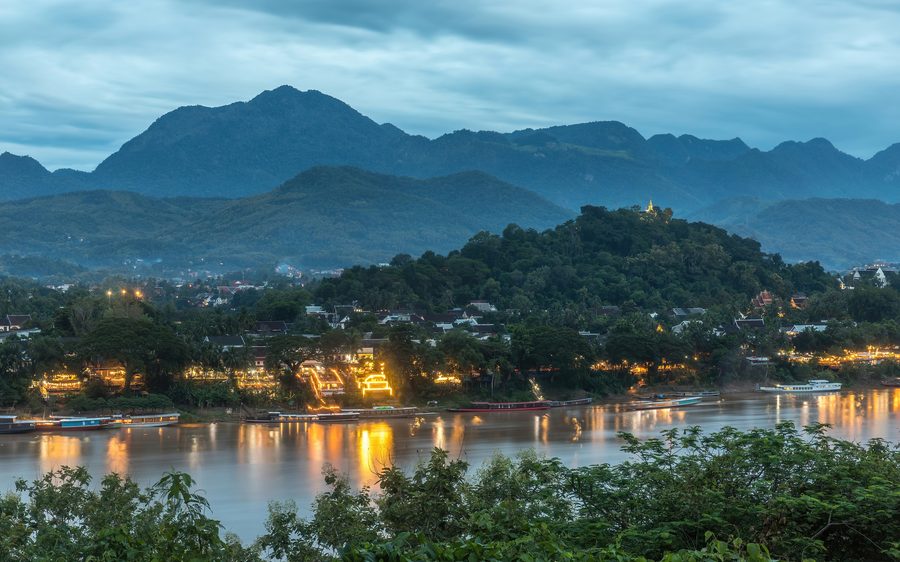 Sunset view over the Mekong in Luang Prabang, Laos