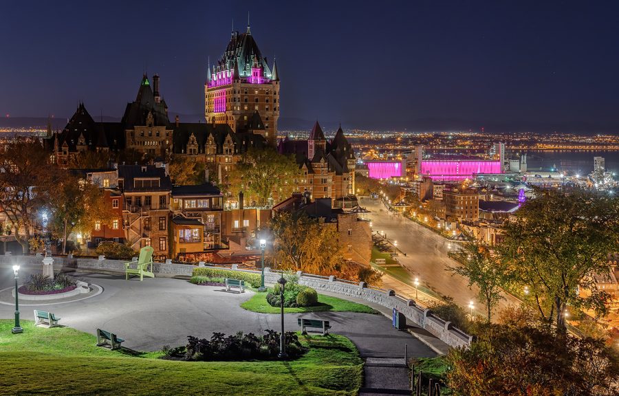 Château Frontenac at night in Québec City.