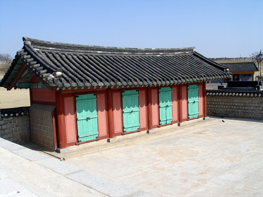 Stone annexe beside the walls of Hwaseong Fortress in Suwon.