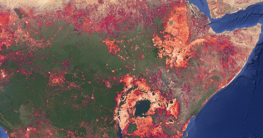 Mappa della distribuzione della popolazione in Africa orientale.