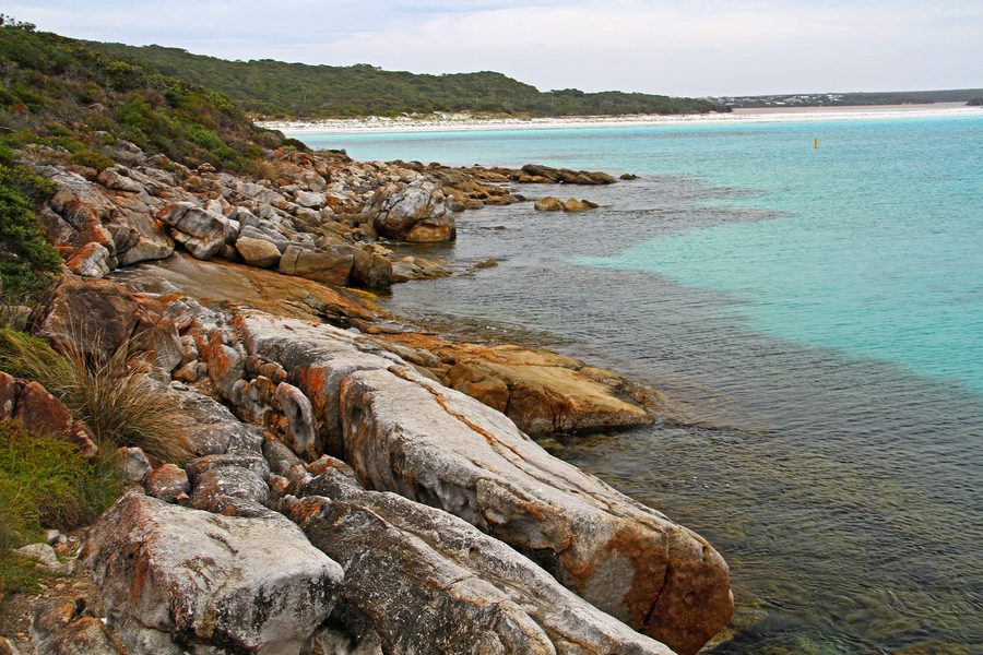 Acque costiere turchesi con praterie di posidonia nella Bremer Commonwealth Marine Reserve presso Bremer Bay