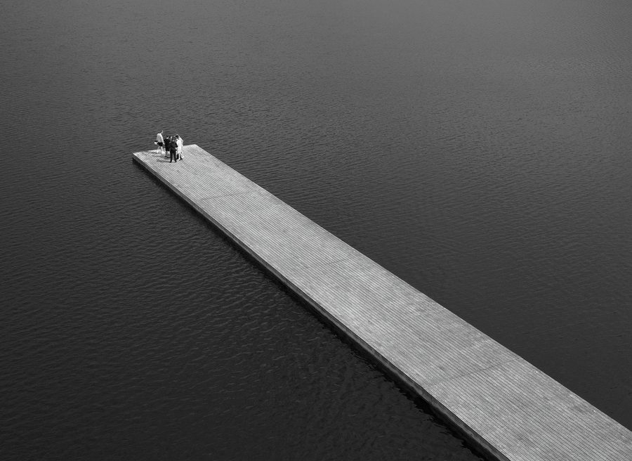 Pier at Velenje Lake in Velenje, Slovenia.