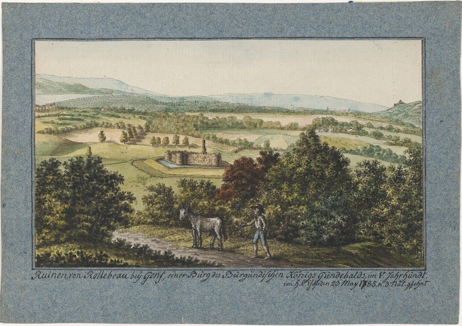 Rappresentazione storica delle rovine del Château de Rouelbeau nelle paludi di Meinier