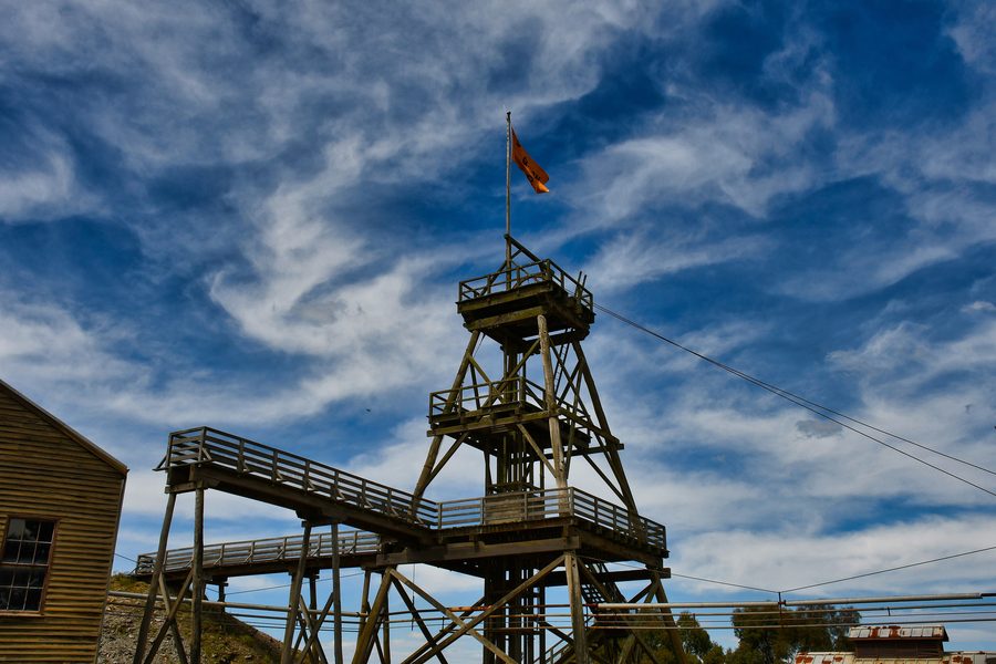Storica torre di estrazione a Sovereign Hill a Ballarat