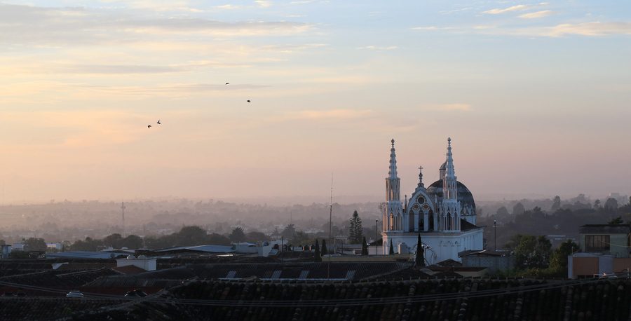 Temple of San Jose rising above surrounding buildings in the historic centre of Comitán de Dominguez, Chiapas
