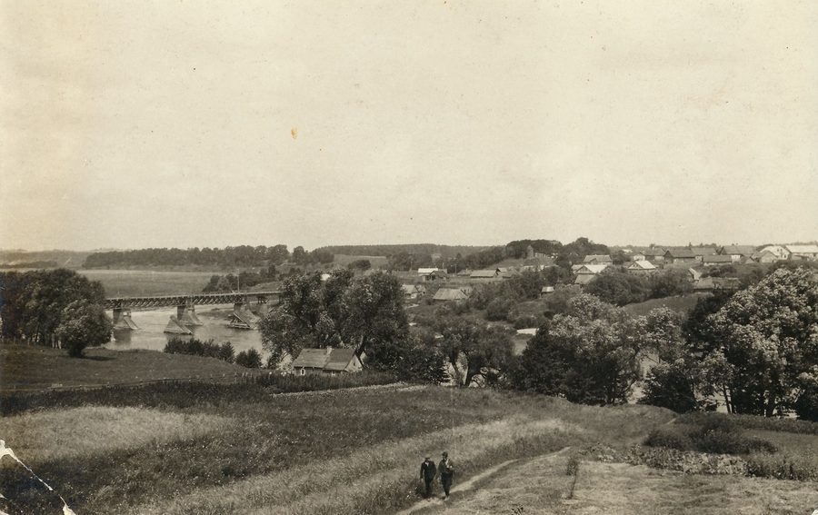 Historical panorama of Alytus with a bridge over the Nemunas River.