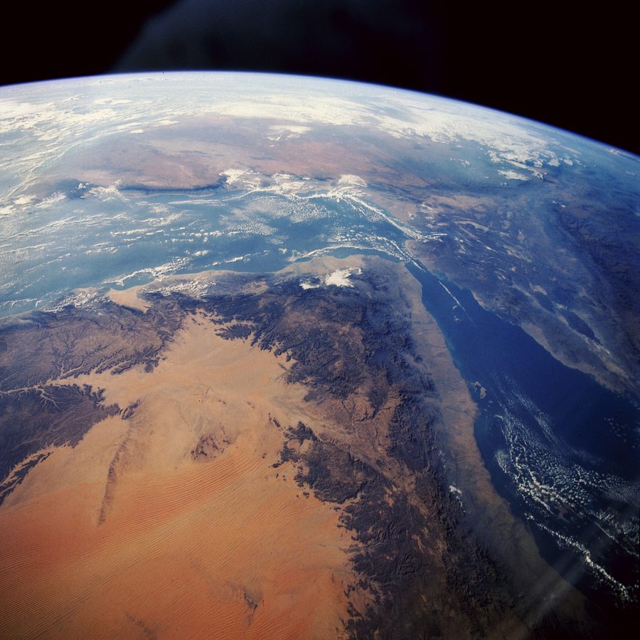 Earth-observation view of southwestern Arabia showing Yemen’s highlands and coastal plain.