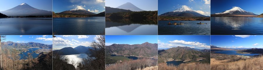 Blick auf den Fuji über die Fuji Five Lakes in der Präfektur Yamanashi