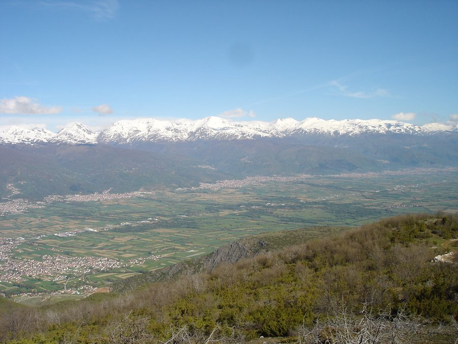 View over the Polog valley from Suva Gora mountain in western North Macedonia.