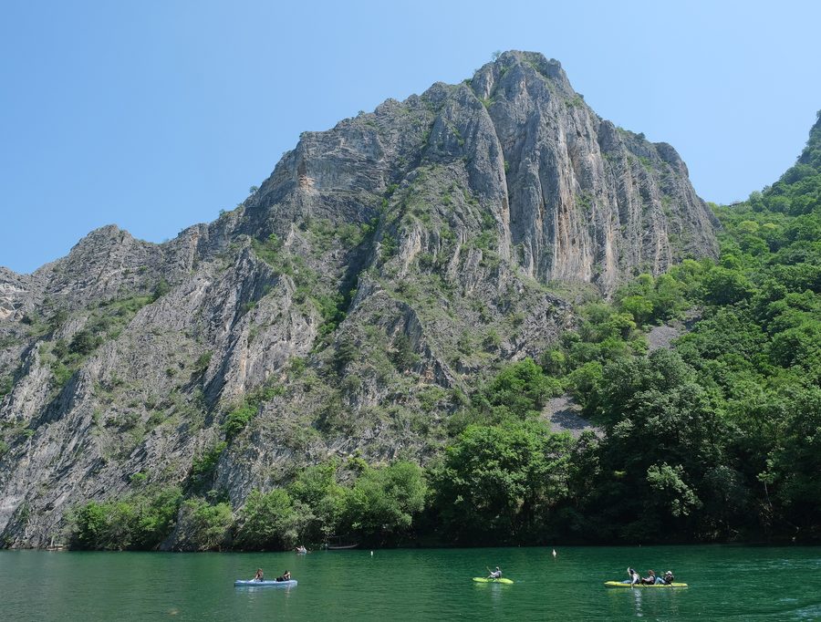 Rocky canyon cliffs and river scenery at Matka Canyon near Skopje.