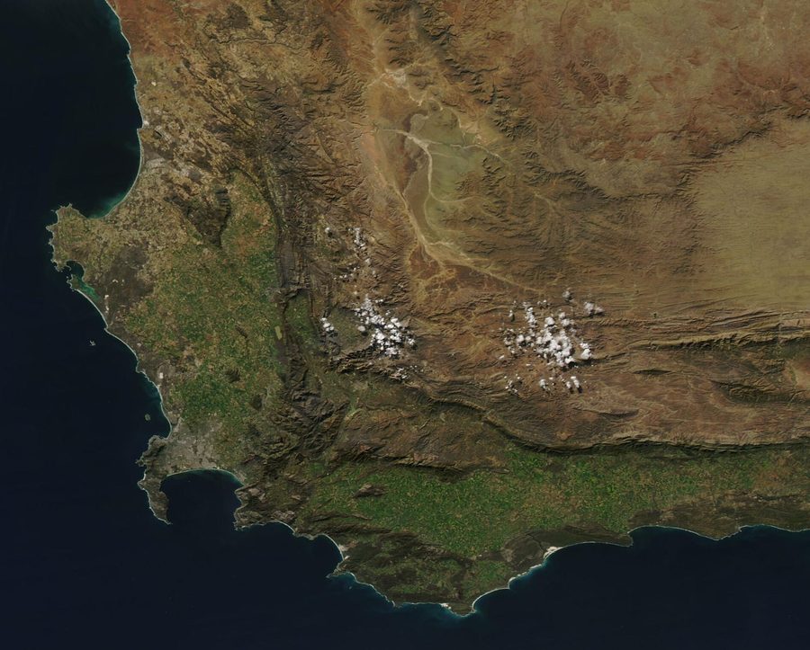 Immagine satellitare del Sudafrica.