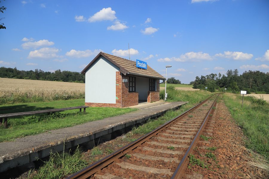 Overview of train station in Pozďatín, Třebíč District