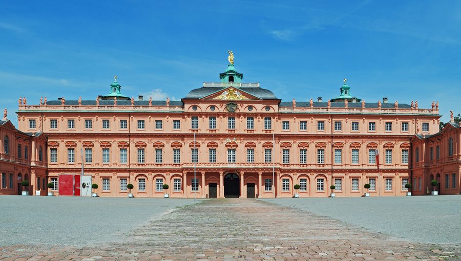 Exterior of Residenzschloss Rastatt in the Baroque town center.