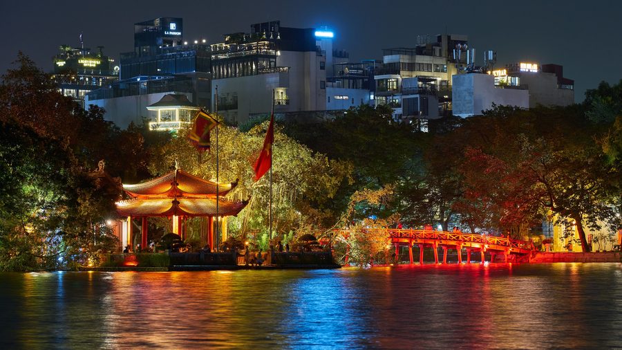 Ngoc-Son-Tempel auf einer Insel im Hoan-Kiem-See in Ha Noi