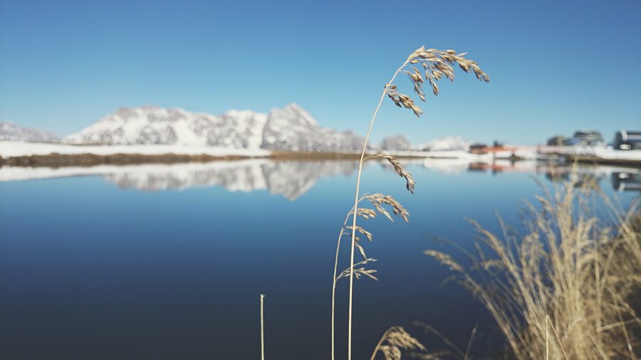 Lago artificiale sull'Asitzkogel nel paesaggio alpino presso Saalbach-Hinterglemm