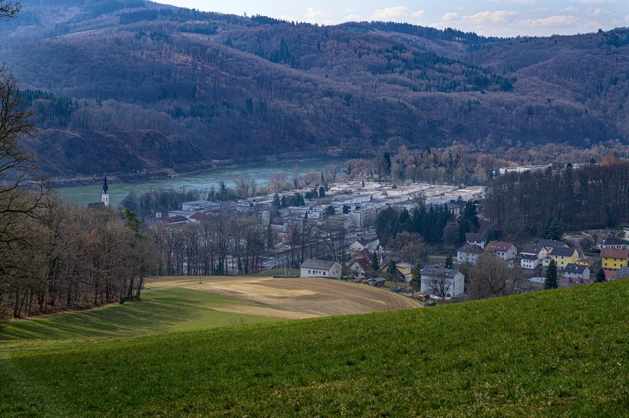 Gartenstadt I a Puchenau con il Danubio e il Kürnbergerwald