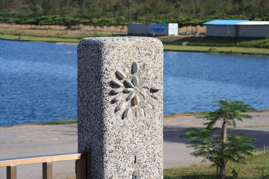 Artificial lake with sculptures in Taitung City, Taiwan