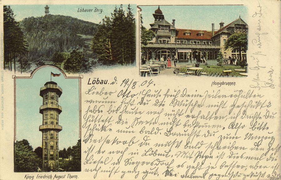 Löbauer Berg mit Honigbrunnen und König-Friedrich-August-Turm bei Löbau