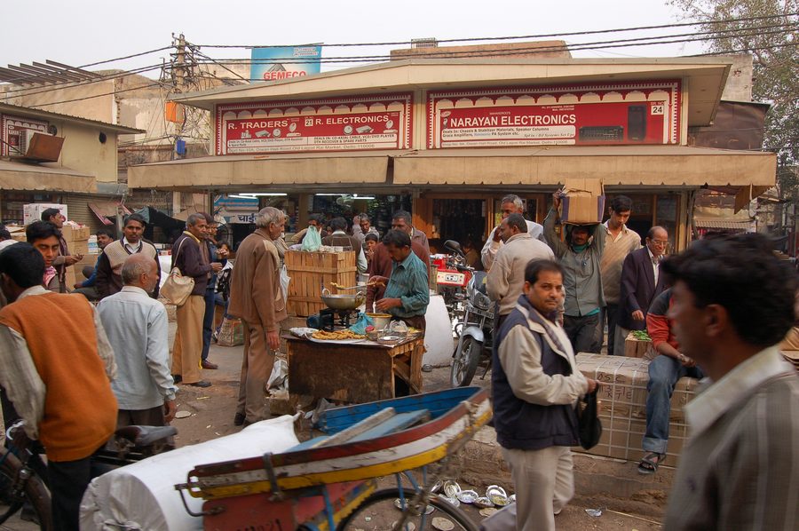 Blick auf den Old Lajpat Rai Market in Chandni Chowk, Delhi