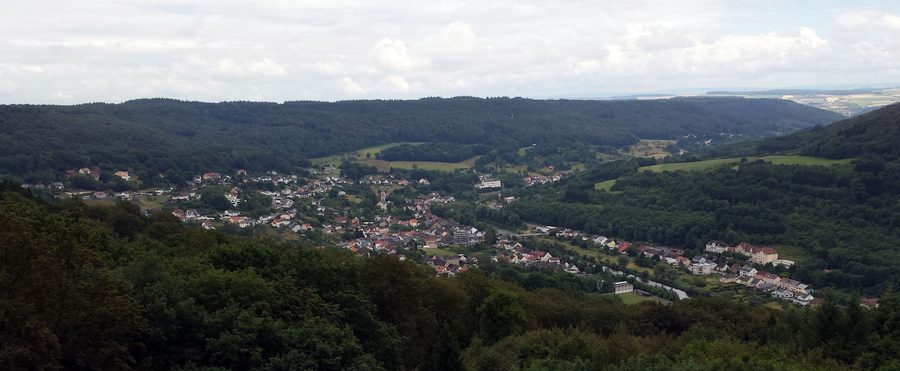 Vista panoramica di Bollendorf, Bollendorf-Pont e il fiume Sauer