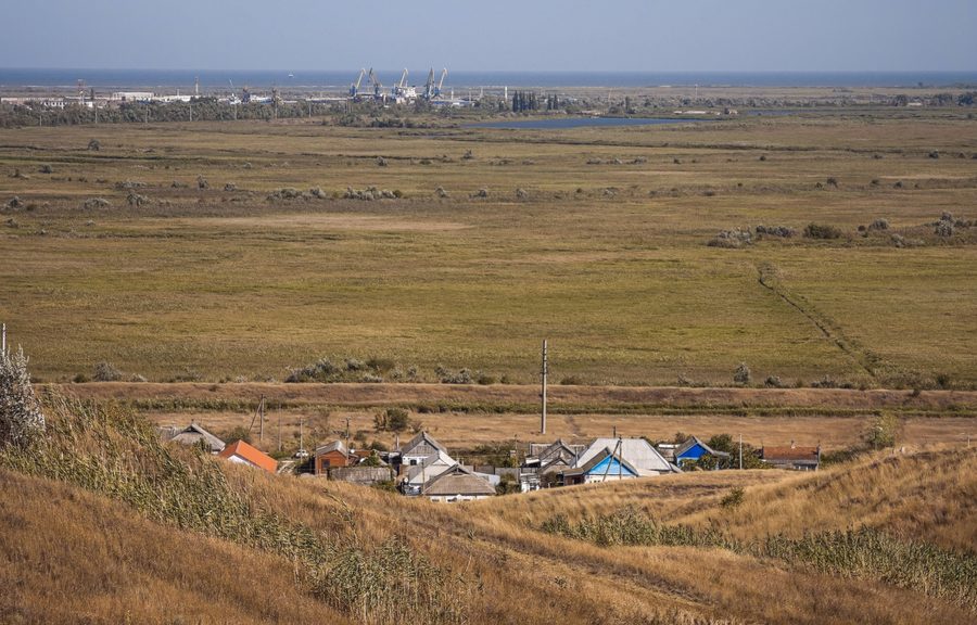 Panorama of the coastal valleys and the Sea of Azov in Temryuk district