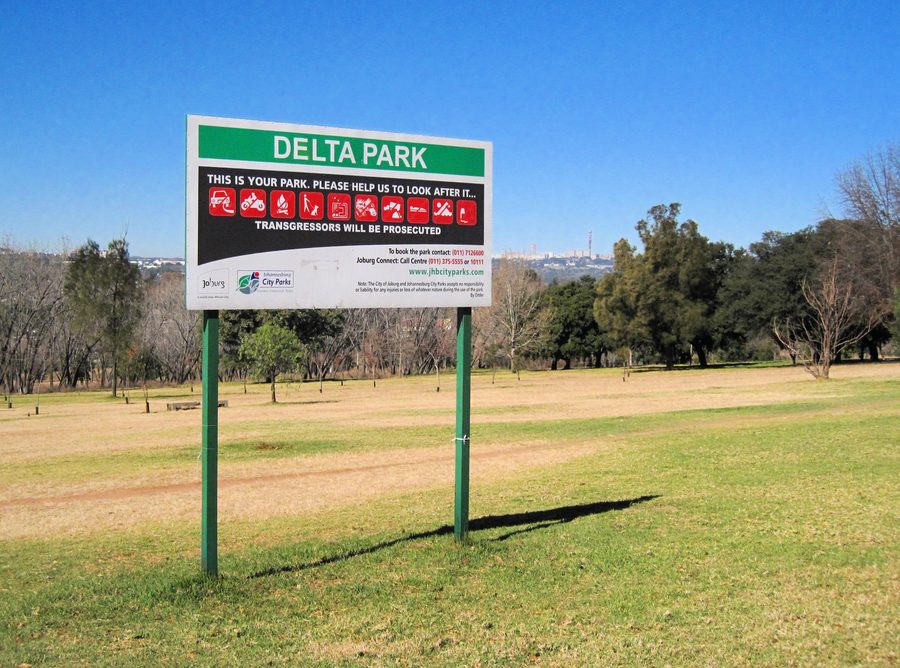 Schild des Delta Park in Randburg, Südafrika