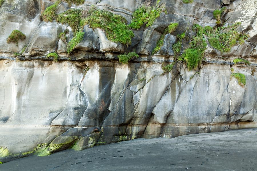 Falesie a Muriwai Beach sulla costa occidentale presso Auckland