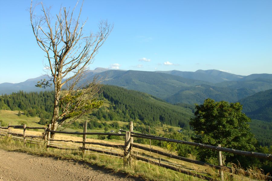Strada per Jassinja nell'oblast' della Transcarpazia davanti ai Carpazi