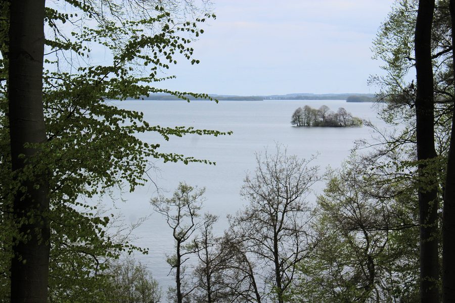 Vista dal parco del castello di Wiligrad sul lago Schweriner See