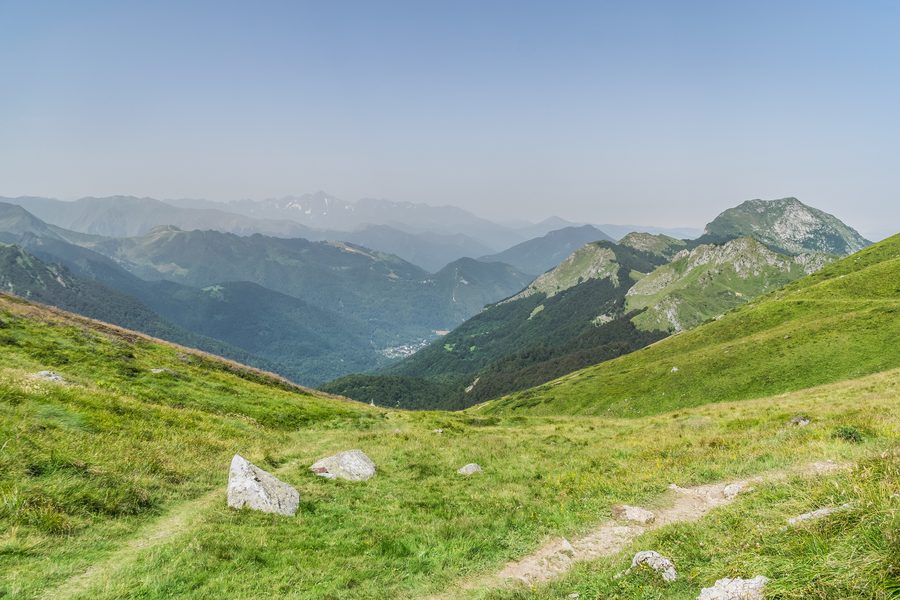 Mountain landscape viewed from Port de Saleix in the Parc naturel régional des Pyrénées ariégeoises, Ariège, France