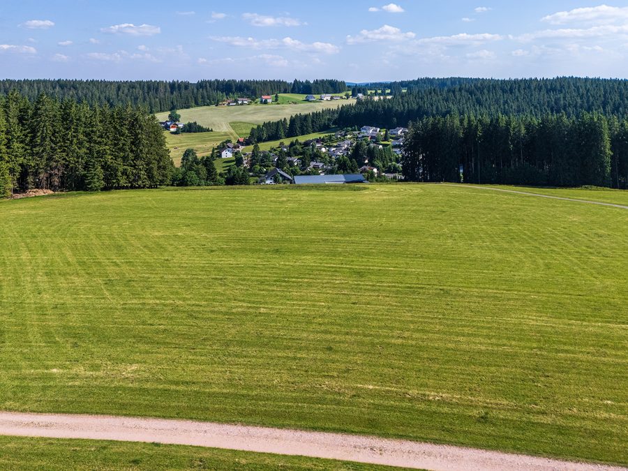 Schönwald im Schwarzwald hinter einer weitläufigen Wiese