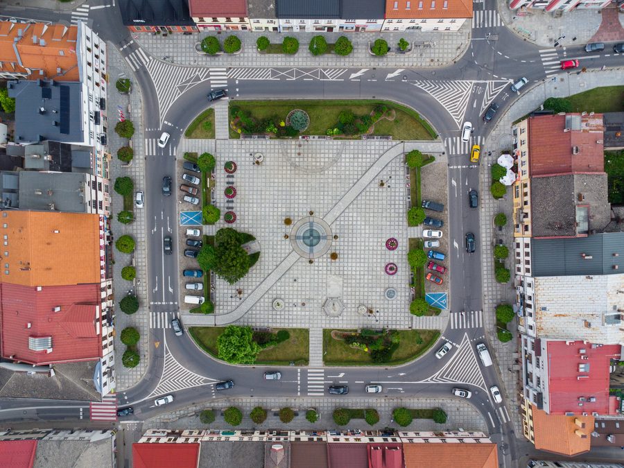 Aerial view of the market square in Kęty