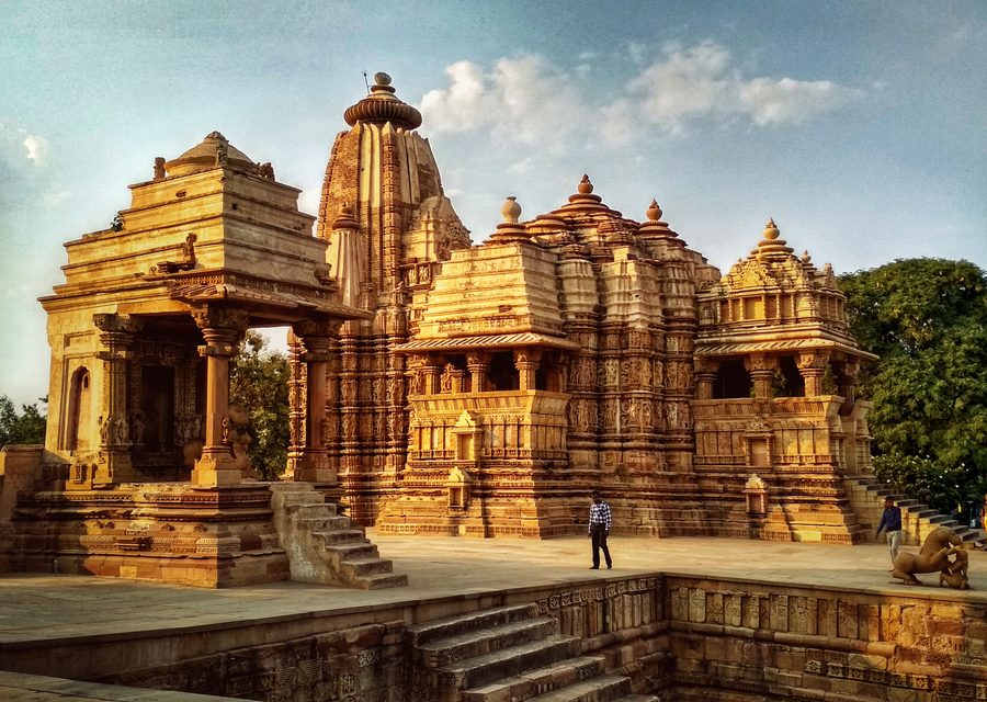 Sandstone temples of the Khajuraho complex in Madhya Pradesh.