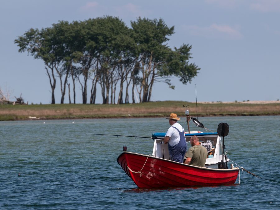 Barca da pesca sullo Schlei vicino alla foce