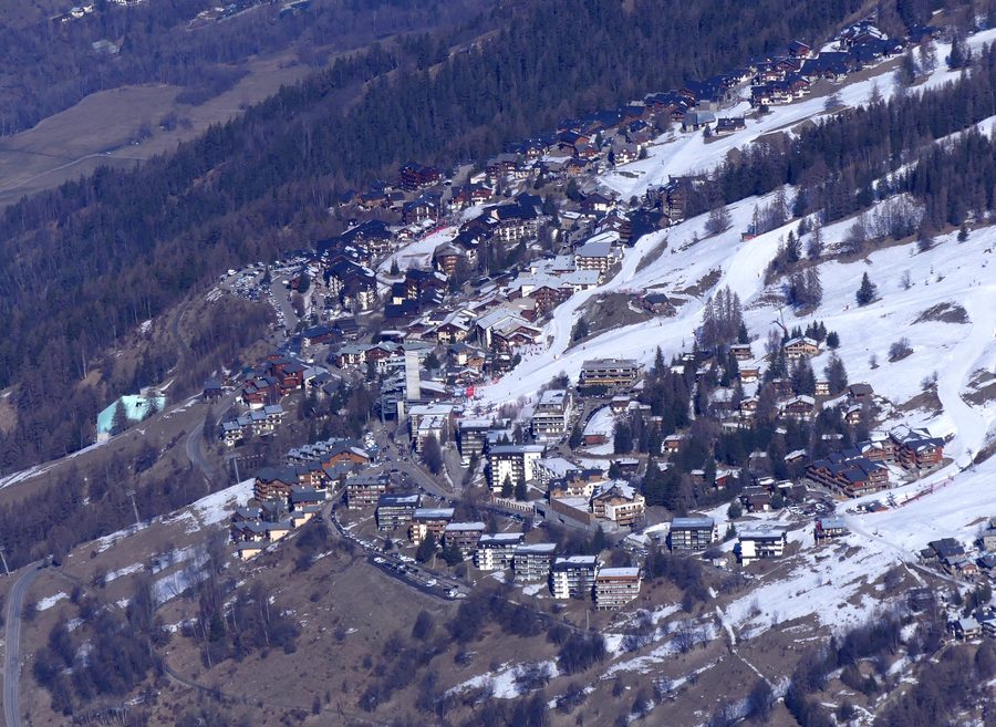 Plan Peisey en hiver, dans le domaine skiable de Peisey-Vallandry