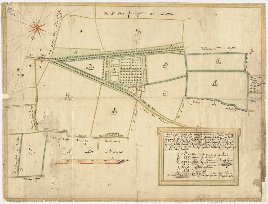 File:Kaart van een buitenplaats met boomgaard en landerijen genaamd het Prinsenhof, gelegen in de ban van Velsen tussen Santpoort en het Huis te Brederode, Inventarisnummer NL-HlmNHA 51000992.JPG
