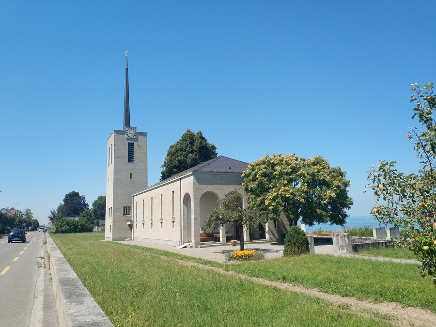 View on protestant church in Horn (CH) at Constance Lake